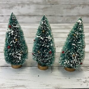 CHRISTMAS VILLAGE FLOCKED TREES ACCESSORIES lot of 3